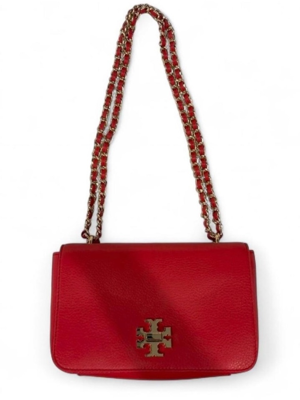 Tory Burch Red Leather Chain Shoulder Bag with Gold Logo